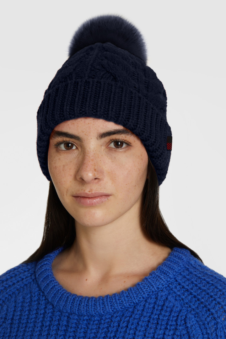 Wool-blend beanie with detachable pompom