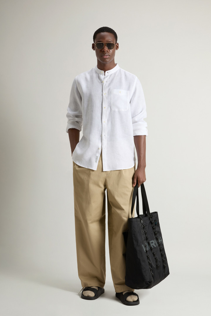 Garment-dyed Shirt with Mandarin Collar in Pure Linen White photo 2 | Woolrich