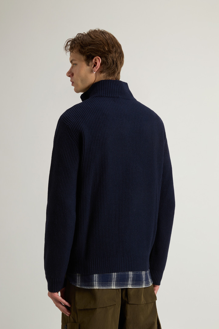 Half-Zipper Turtleneck Sweater in Wool and Cashmere Blend Blue photo 3 | Woolrich