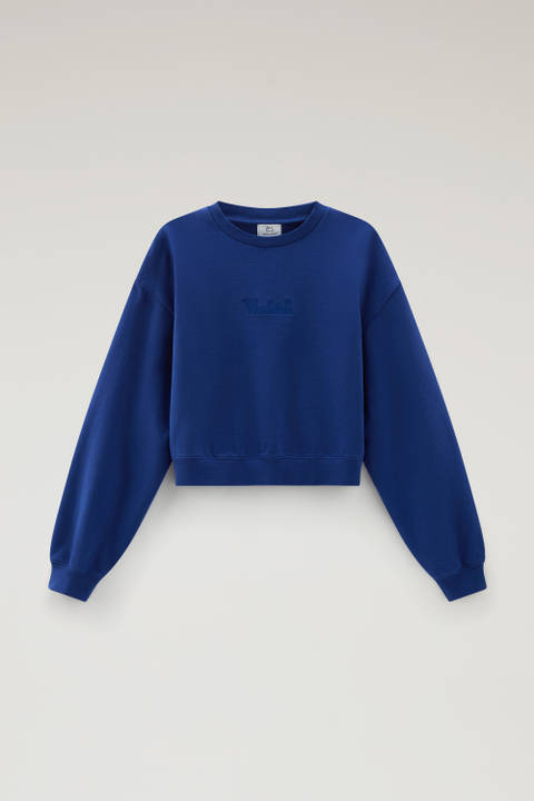 Sweat-shirt à col rond en pur coton avec logo brodé Bleu photo 2 | Woolrich