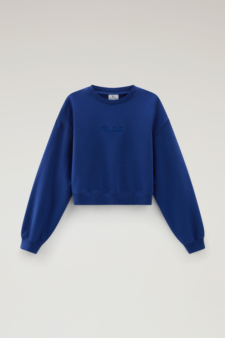 Sweat-shirt à col rond en pur coton avec logo brodé Bleu photo 5 | Woolrich