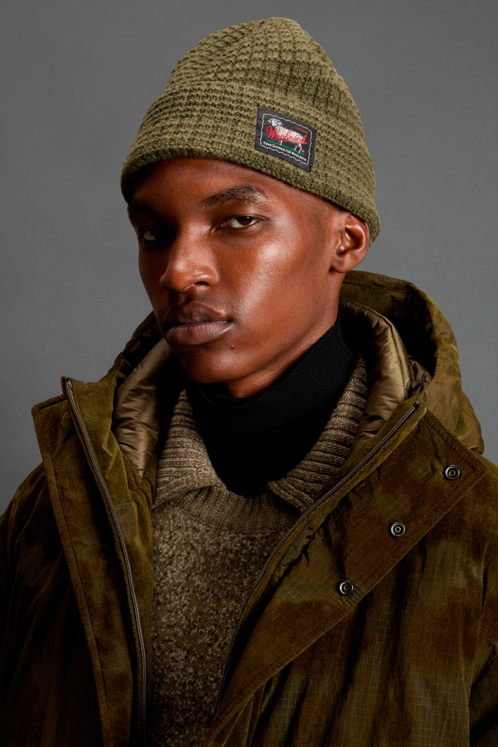 Beanie in Honeycomb-Stitched Virgin Wool and Cashmere Blend by Todd Snyder Green photo 4 | Woolrich
