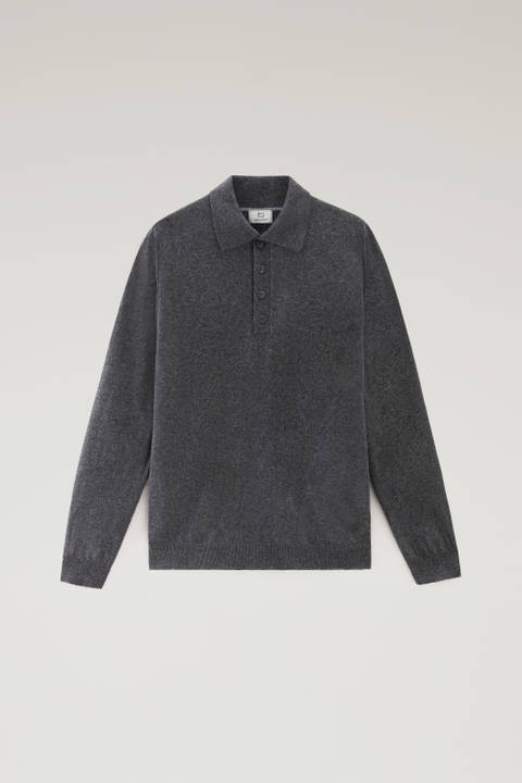 Long-Sleeved Polo Shirt in Merino Wool Blend Gray photo 2 | Woolrich