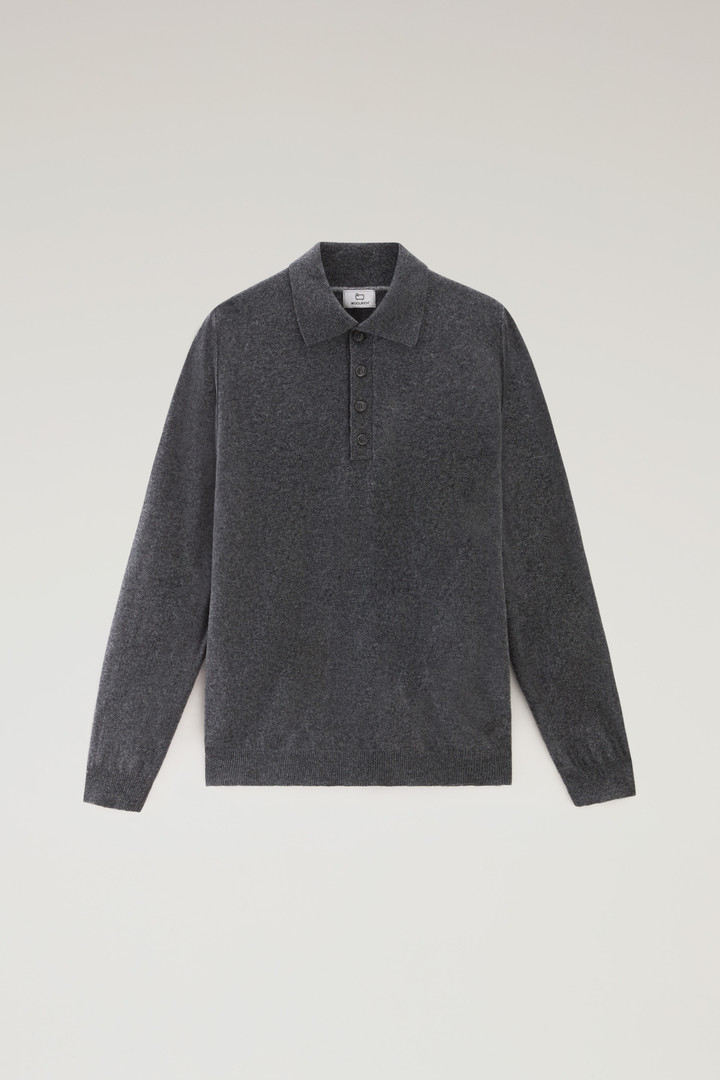 Long-Sleeved Polo Shirt in Merino Wool Blend Gray photo 1 | Woolrich