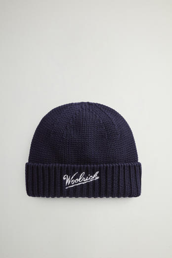 Berretto in pura lana vergine Merino con logo a contrasto Blu | Woolrich