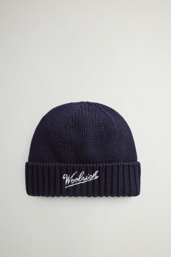 Beanie in Pure Merino Virgin Wool with Contrasting Logo Blue photo 1 | Woolrich