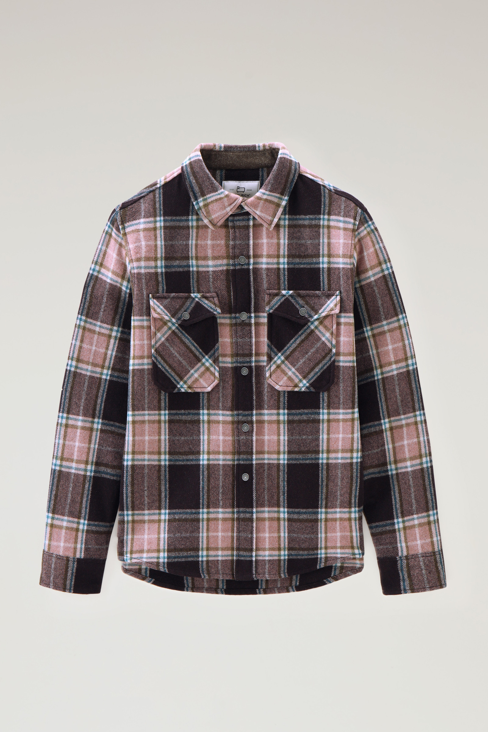 Men's Alaskan Check Overshirt in Recycled Italian Wool Blend Pink ...