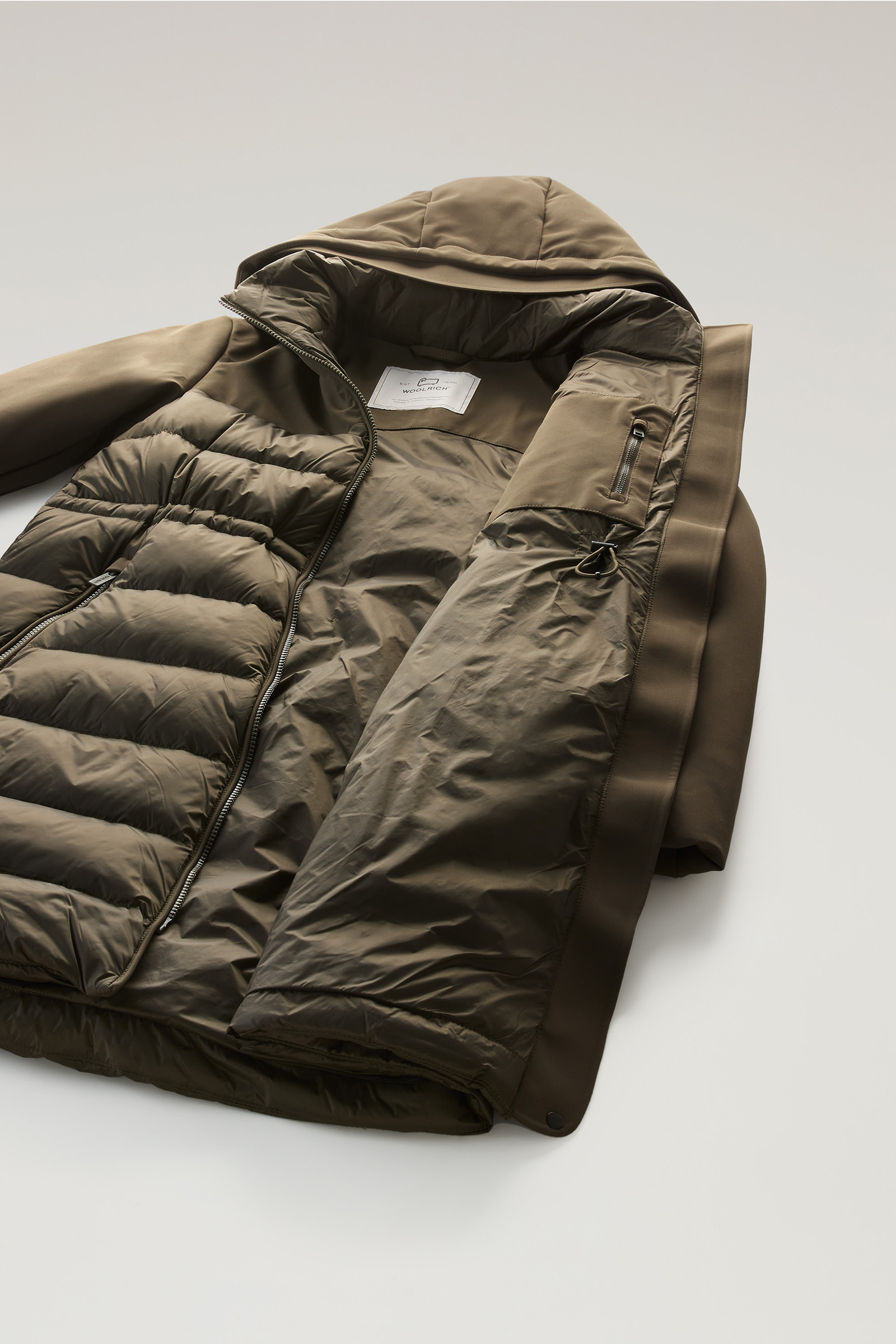 Women's Hybrid Quilted Parka in Tech Softshell Green | Woolrich UK