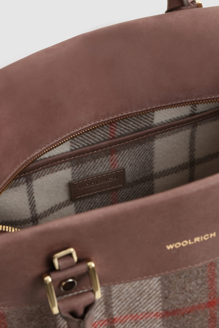 Oversized wool Tote Bag with check pattern