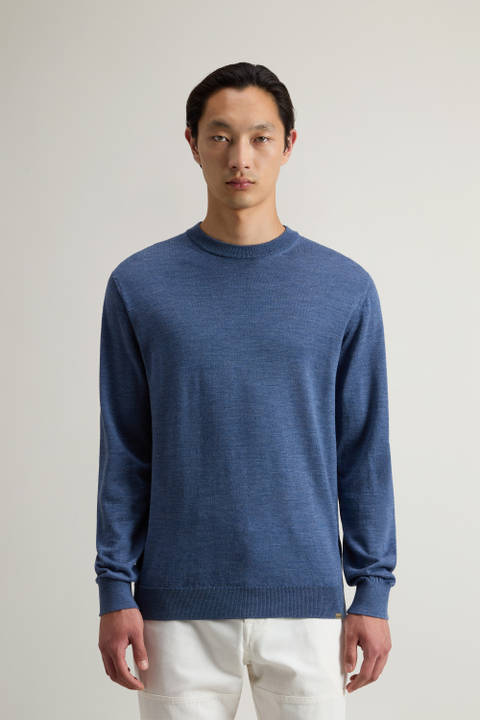 Pull à col rond en pure laine vierge Mérinos Bleu | Woolrich