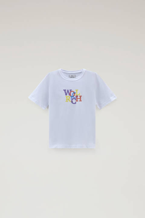 T-shirt voor jongens van zuiver katoen met grafische print Wit | Woolrich