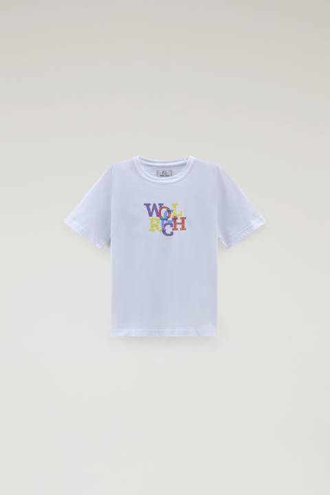 T-shirt pour garçon en pur coton avec impression graphique Blanc | Woolrich