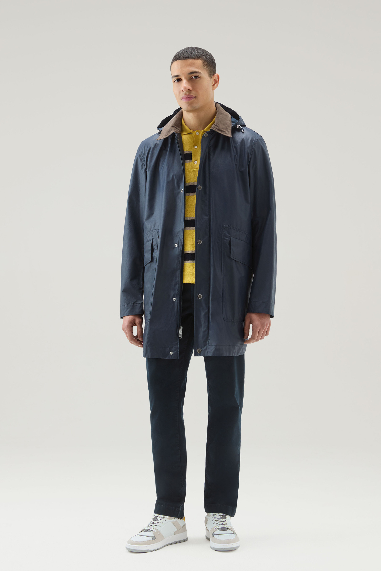 Men's Waxed Jacket with Detachable Hood Blue | Woolrich USA