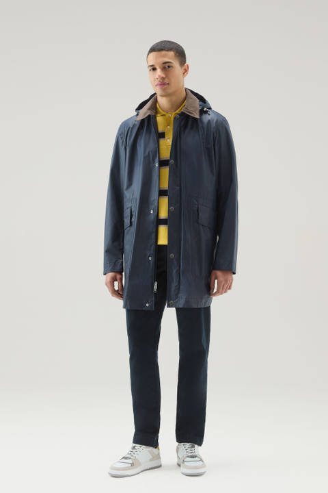 Manteau Waxed à capuche amovible Bleu | Woolrich