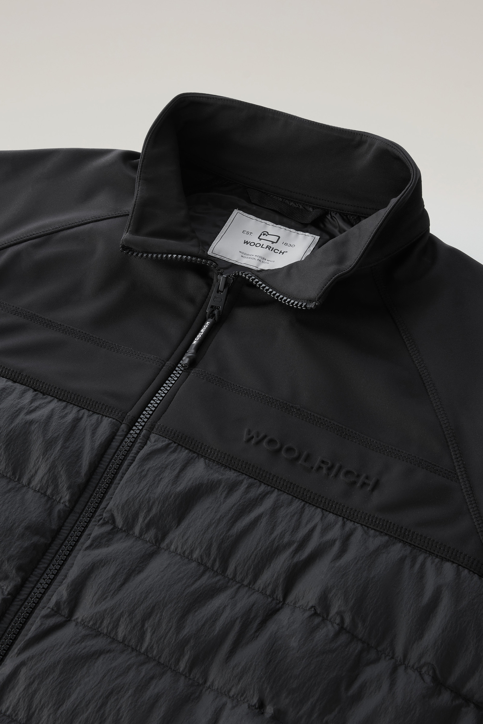 Hybrid Zip-up Sweatshirt in Softshell and Crinkle Nylon Black photo 5 | Woolrich