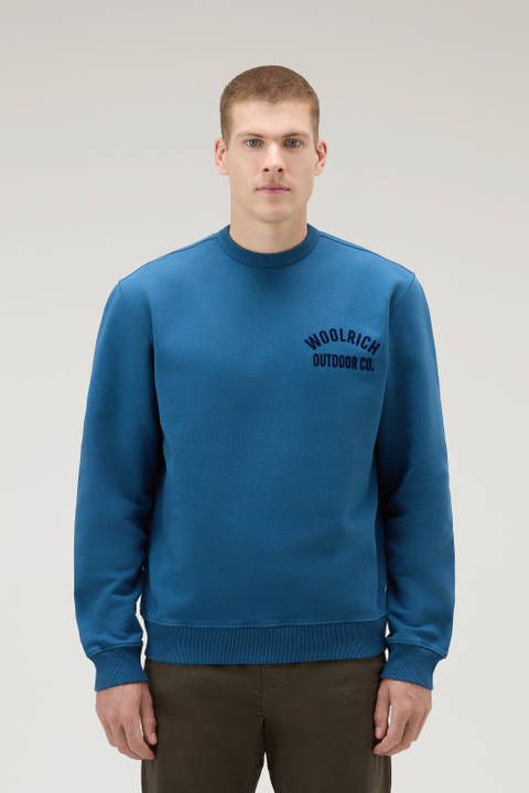 Sweat-shirt à col rond en pur coton Bleu | Woolrich