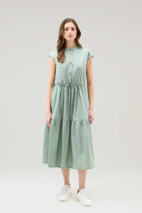 Poplin Dress in Pure Cotton with Ruffles Green | Woolrich