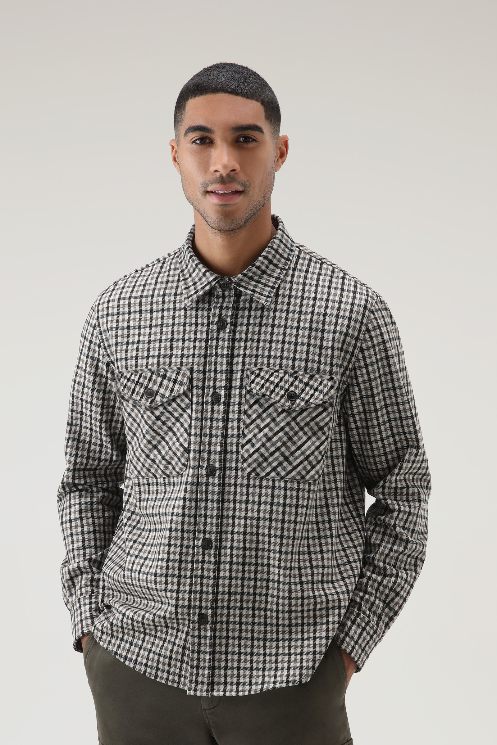 Wool Blend Oxbow Flannel Overshirt - Made in USA Beige | Woolrich