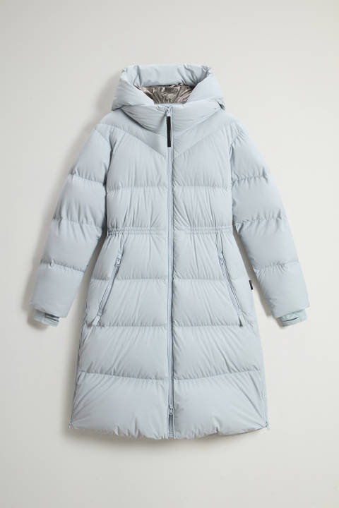 Long Quilted Stretch Nylon Parka with Removable Hood Blue photo 2 | Woolrich