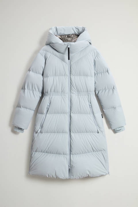 Parka longue matelassée en nylon élastique avec capuche amovible Bleu photo 2 | Woolrich