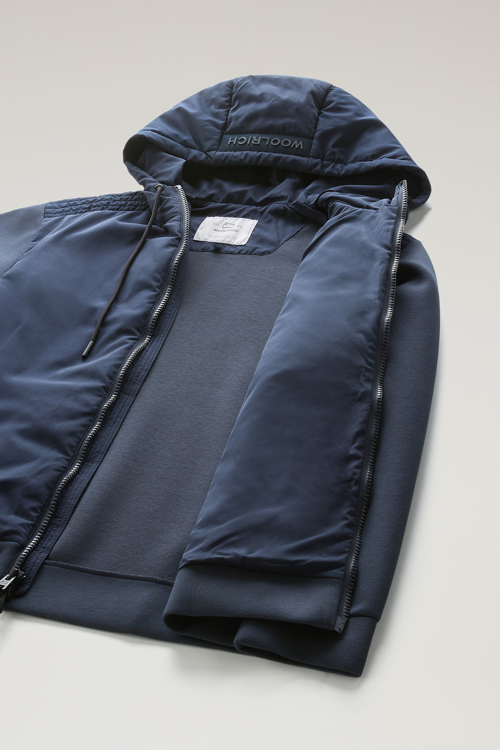 Men's Full-zip Hybrid Hoodie in Cotton Blend Blue | Woolrich USA