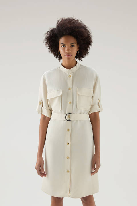 Belted Utility Dress in Linen Blend White | Woolrich