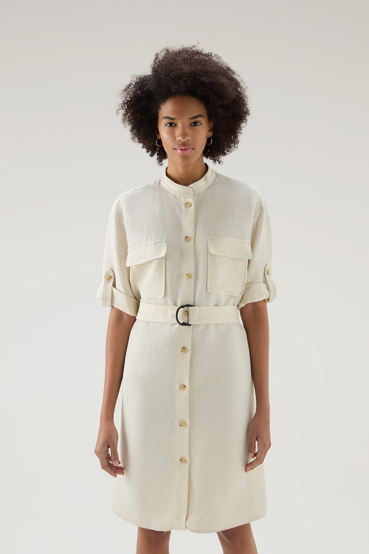 Belted Utility Dress in Linen Blend White photo 1 | Woolrich