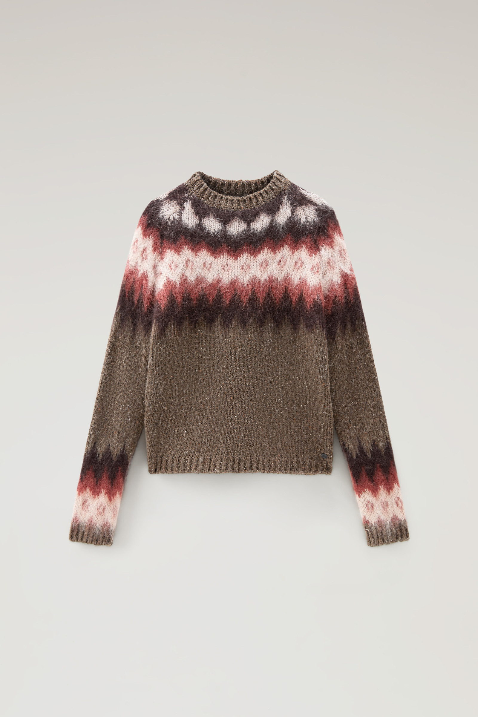 Women's Fair Isle Pullover in Wool and Mohair Blend Brown