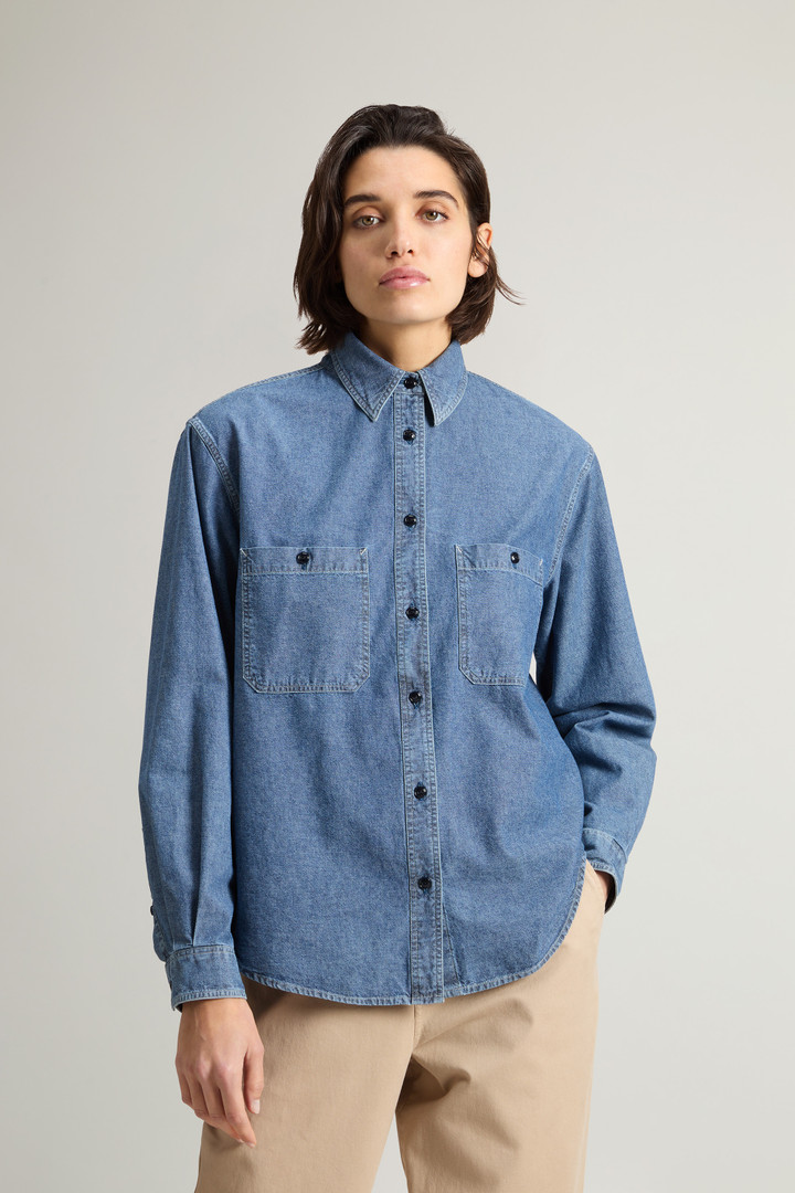 Woolrich Woman Shirt in Pure Cotton Chambray Blue Size XXS