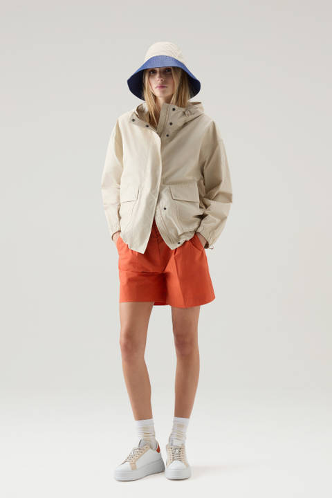 Waxed Jacket in Cotton Nylon Blend with Hood Beige | Woolrich