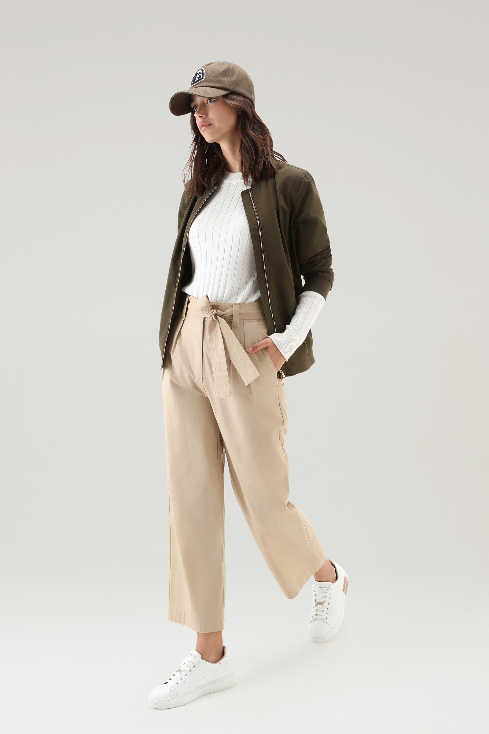 Pantalon droit en popeline de pur coton beige photo 2 | Woolrich