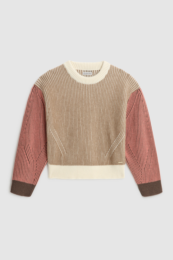 Crewneck wool Sweater with contrasting sleeves