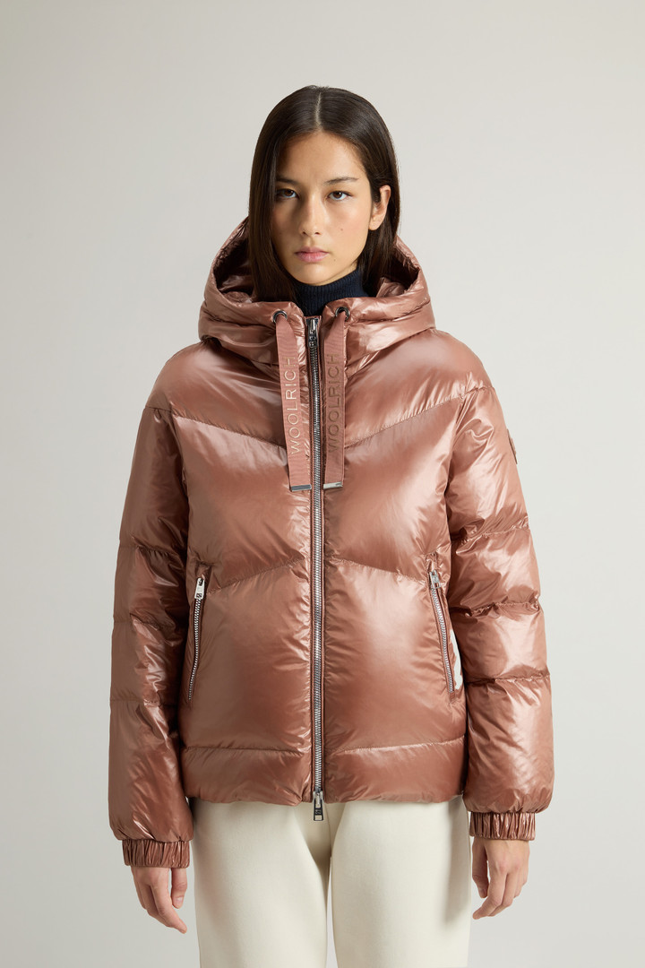 Aliquippa Short Down Jacket in Glossy Nylon Brown photo 1 | Woolrich