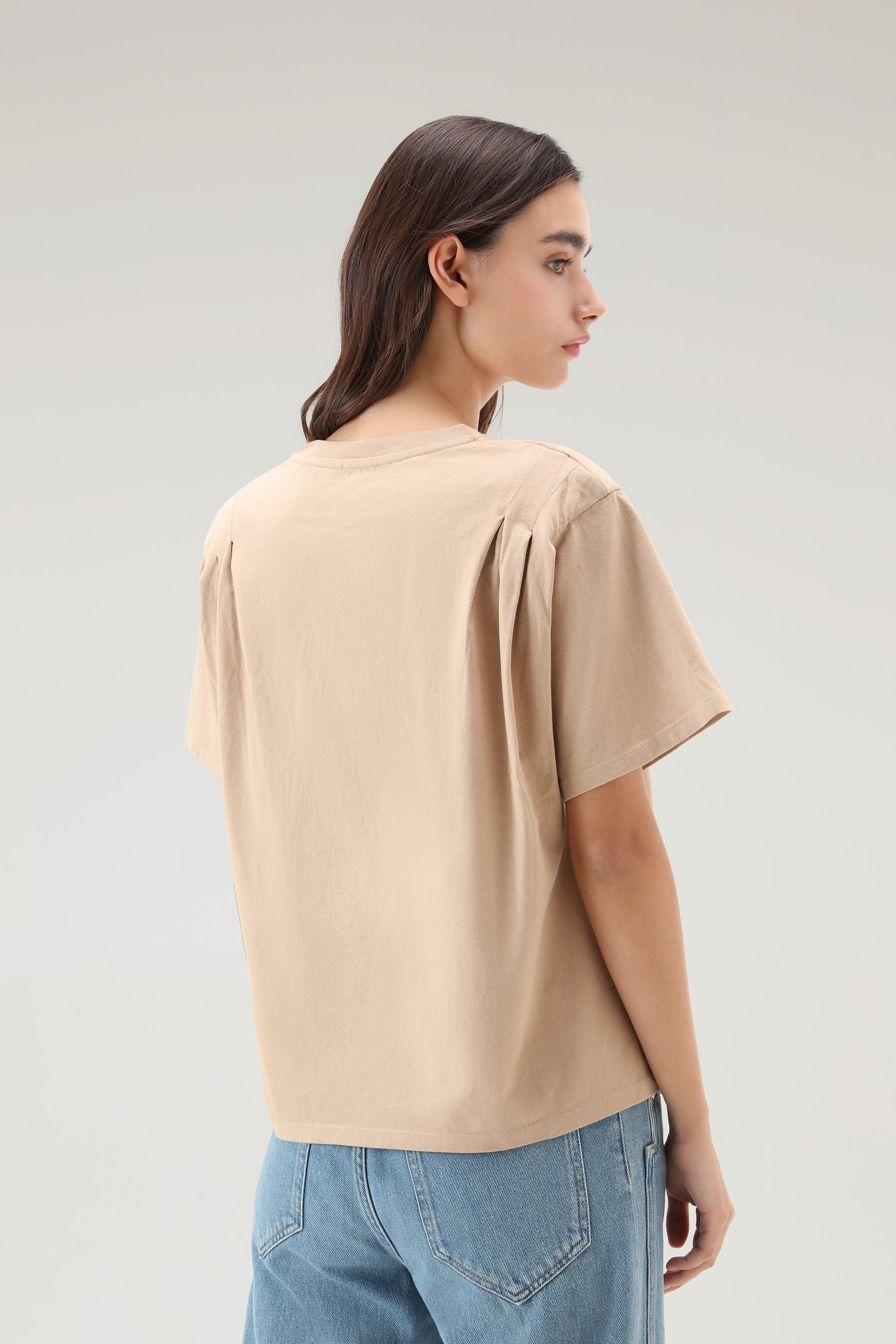 T-shirt in puro cotone con pieghe sulle spalle beige photo 3 | Woolrich