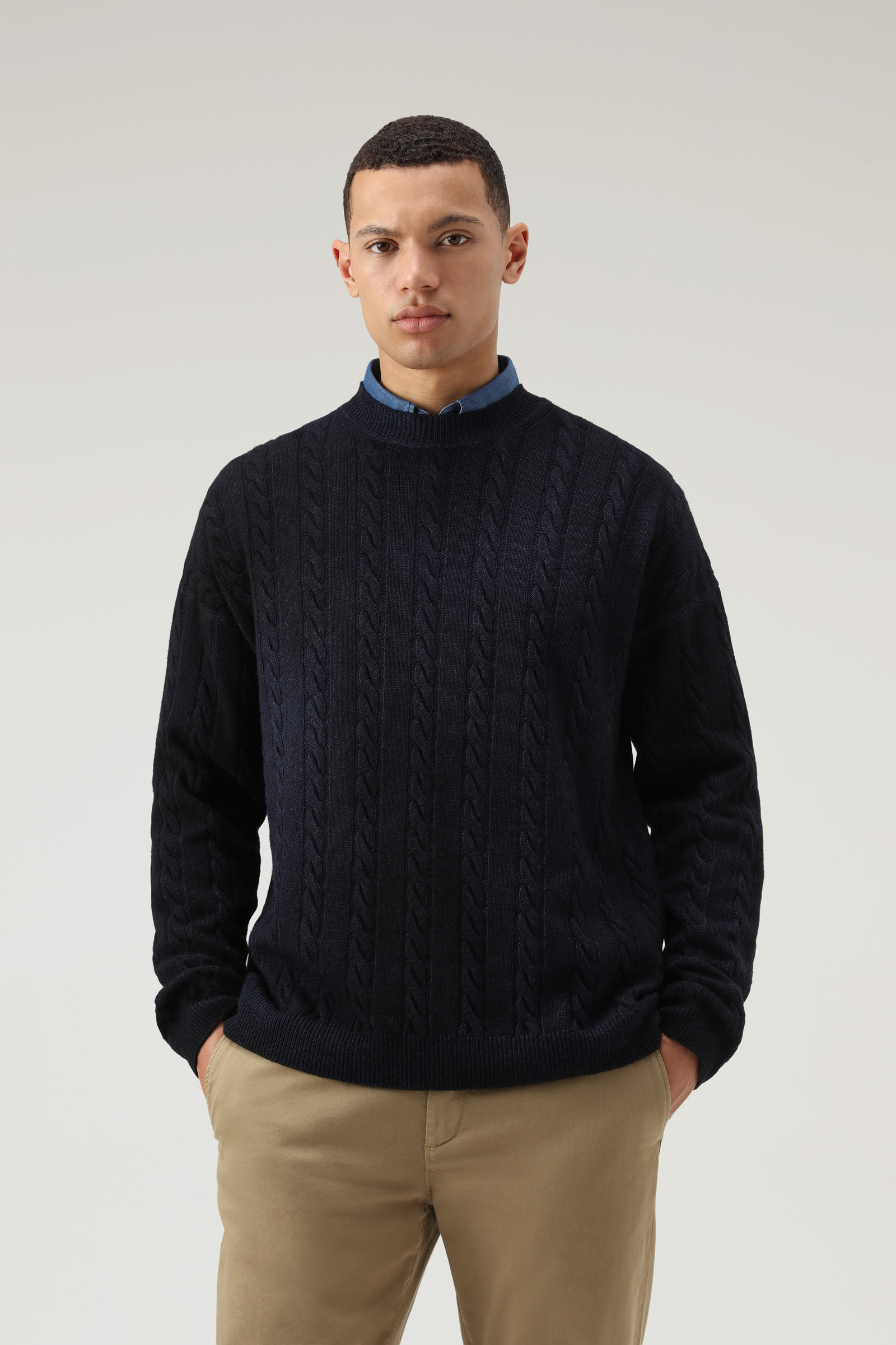 Unisex Garment-Dyed Aran Sweater Blue | Woolrich