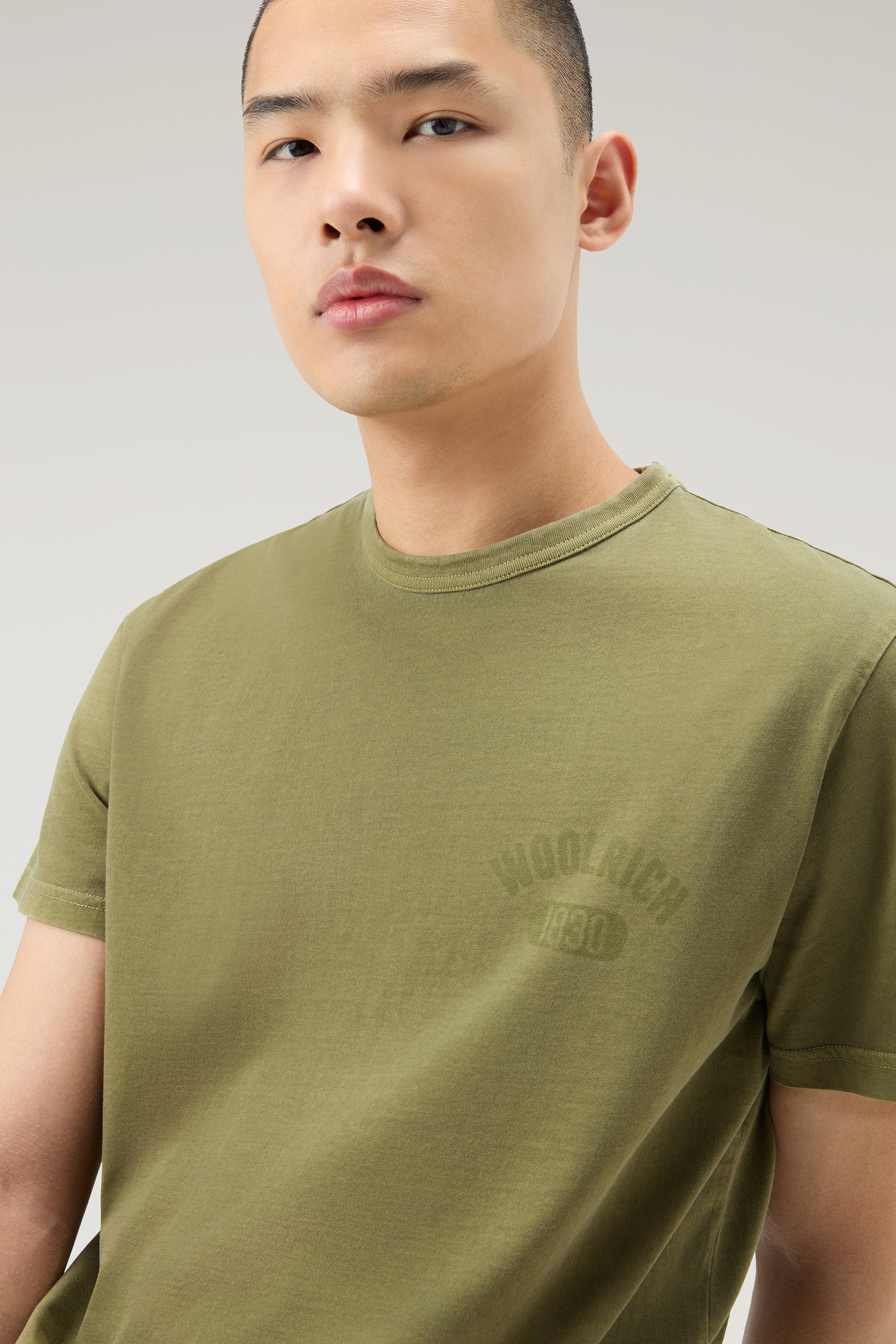 Men's GarmentDyed TShirt in Pure Cotton Green Woolrich USA