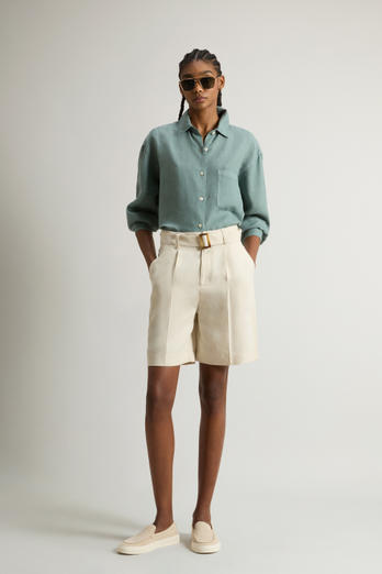 Garment-Dyed Linen-Blend Bermuda Shorts Beige | Woolrich