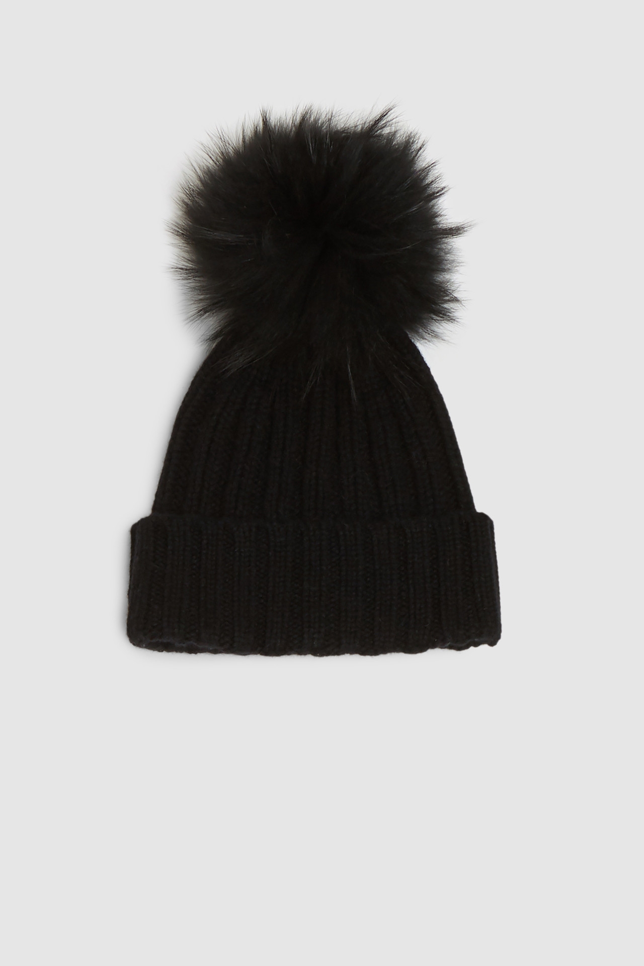 Cashmere Beanie With Racoon Fur Pompom