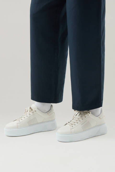 Chunky Court Sneakers in Leather with Micro-Perforations Beige photo 2 | Woolrich