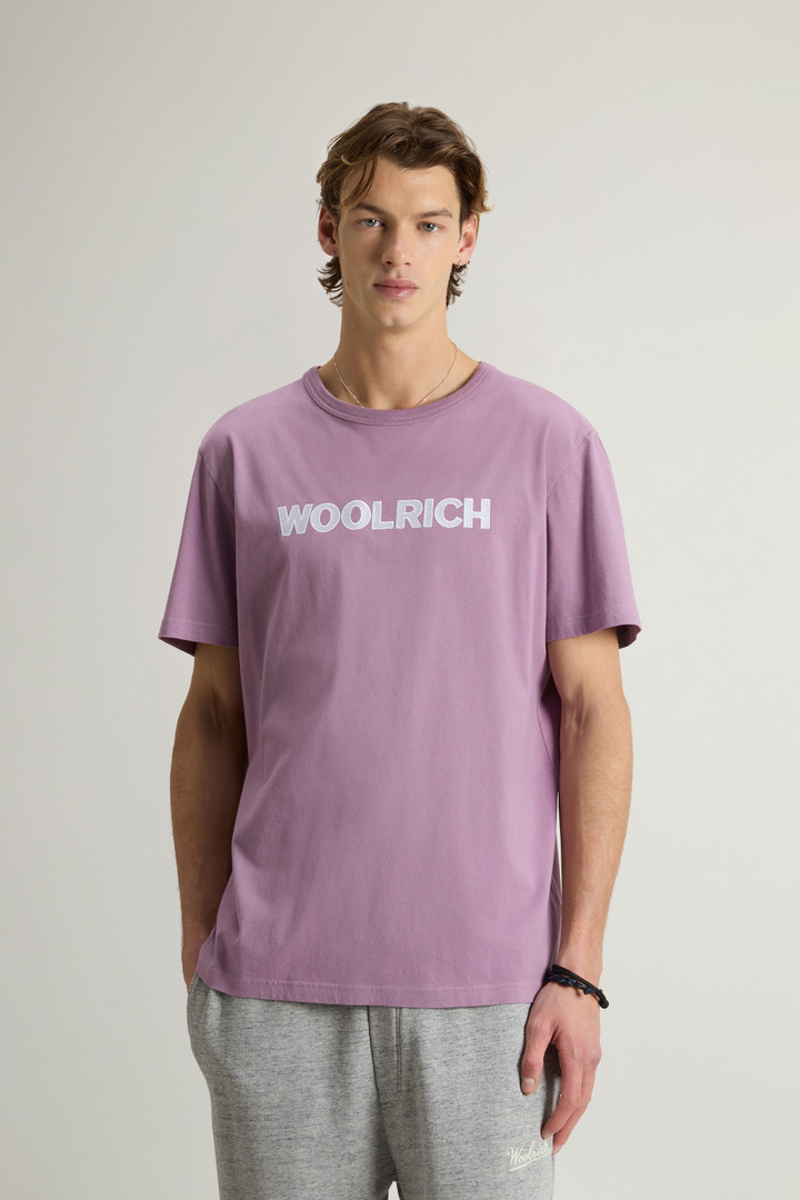 Woolrich Man Pure Cotton T-Shirt With Embroidered Logo Lilac Size M