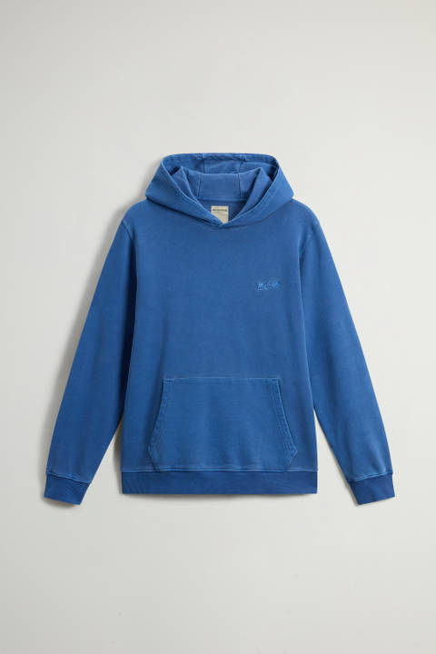Sweat-shirt à capuche teint en pièce en pur coton avec logo brodé Bleu photo 2 | Woolrich