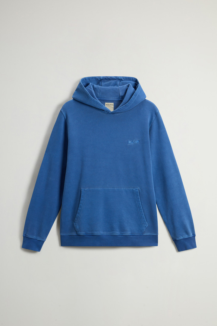 Stückgefärbter Kapuzenpullover aus reiner Baumwolle mit aufgesticktem Logo Blau photo 5 | Woolrich