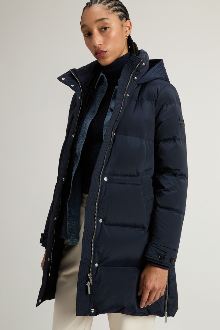 Hooded Alsea Down Jacket in Stretch Nylon Blue photo 4 | Woolrich