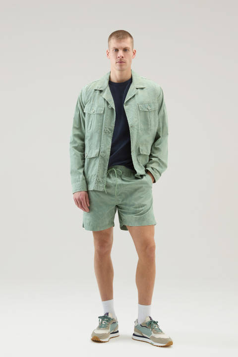 Garment-Dyed Shirt Jacket in Printed Pure Cotton Green | Woolrich