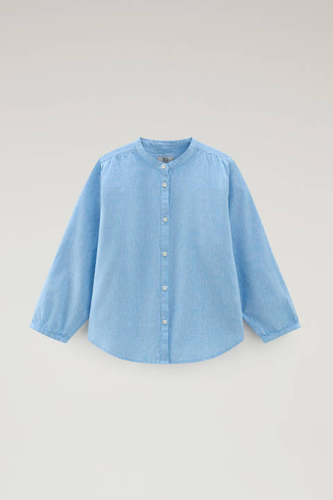 Overhemd voor meisjes van een mix van linnen en katoen met bandkraag Blauw photo 2 | Woolrich