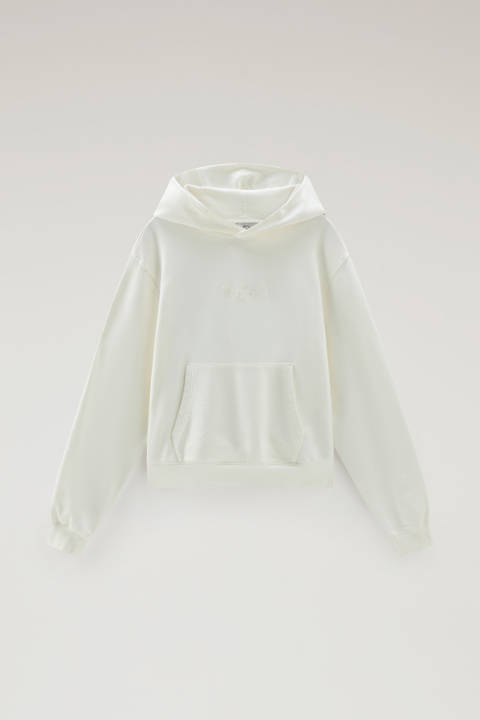 Sweat-shirt en pur coton à capuche et logo brodé Blanc photo 2 | Woolrich