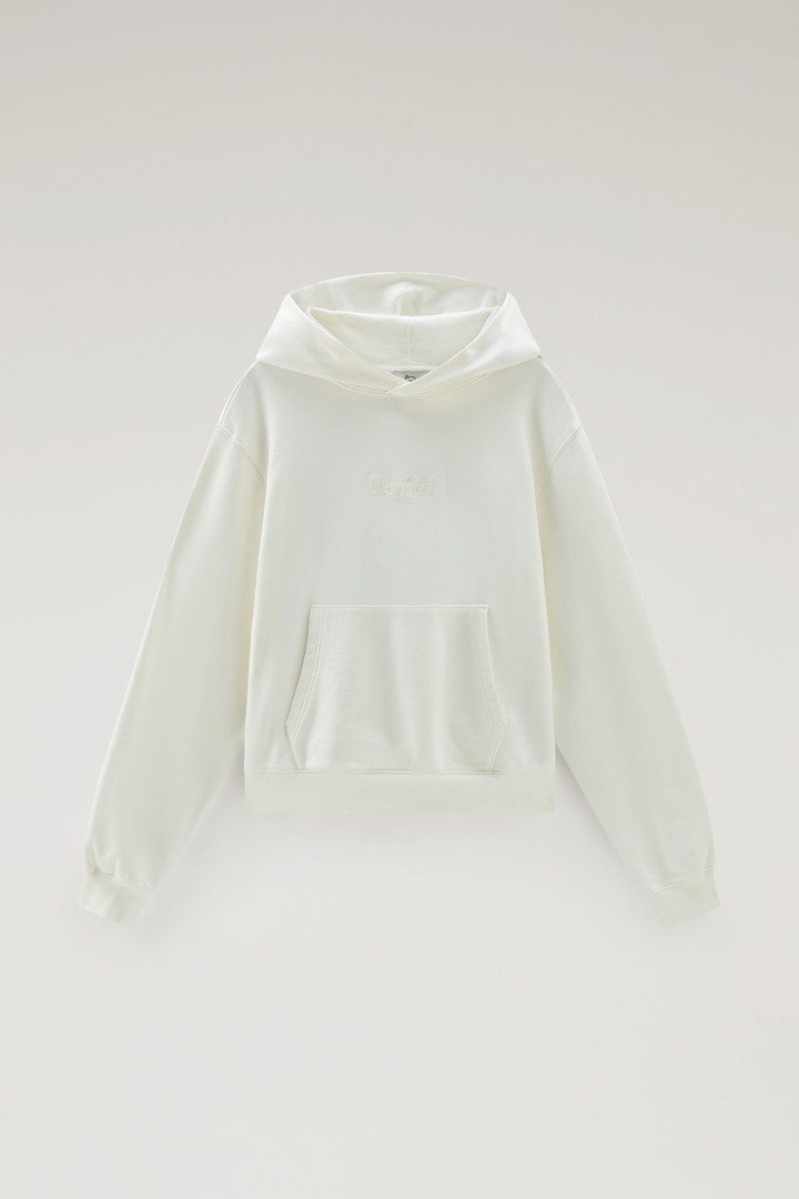 Sweat-shirt en pur coton à capuche et logo brodé Blanc photo 5 | Woolrich