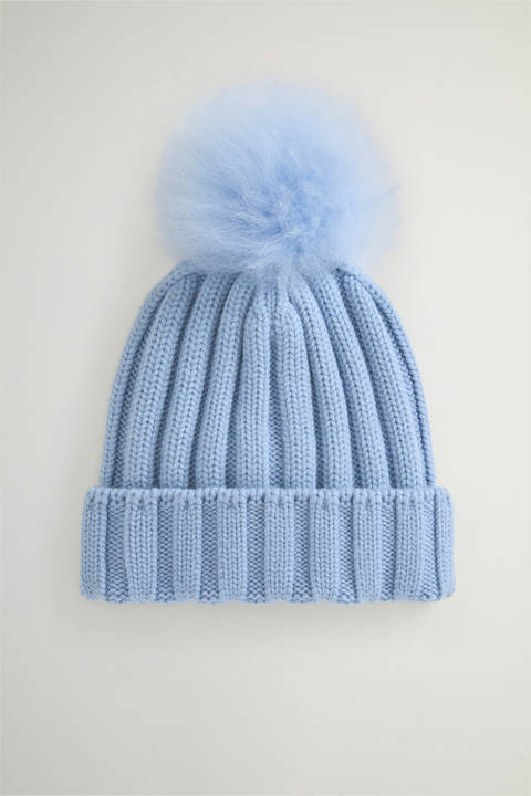 Beanie in Pure Virgin Wool with Cashmere Pom-Pom Blue | Woolrich