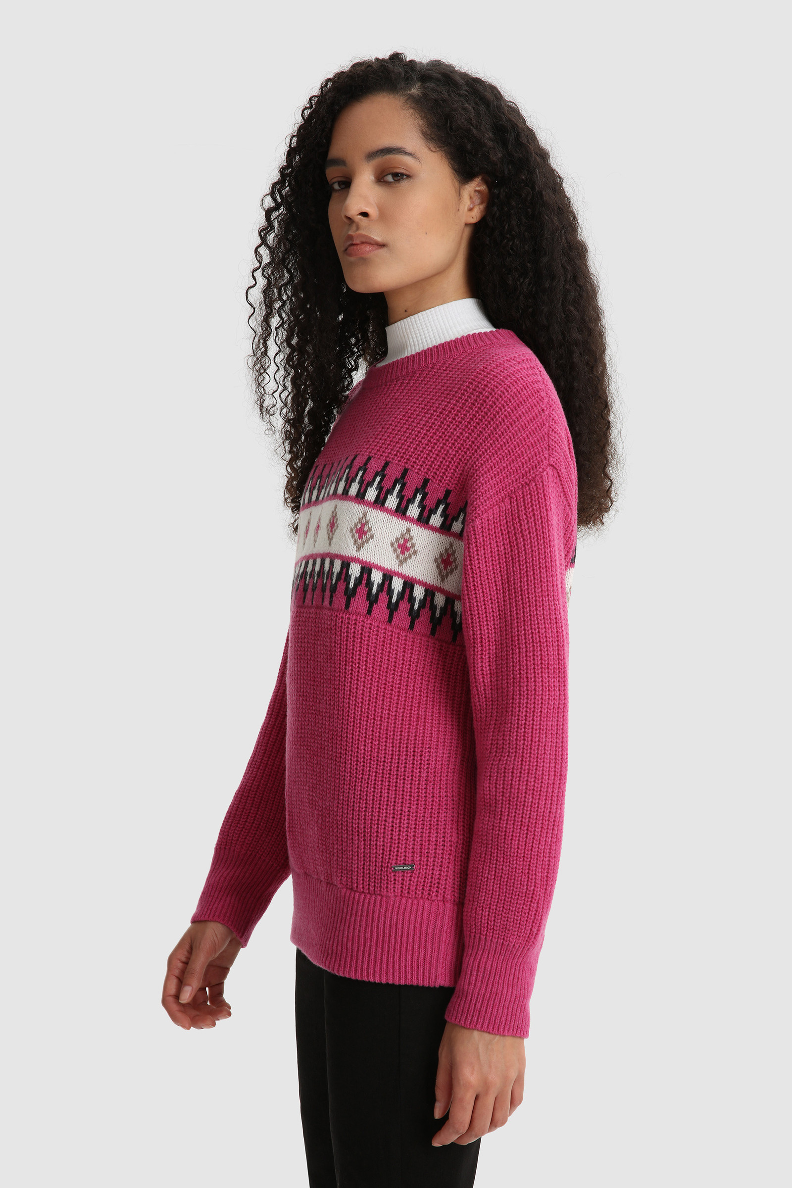 Jacquard Pattern Crewneck Sweater in Virgin Wool Violet photo 3 | Woolrich