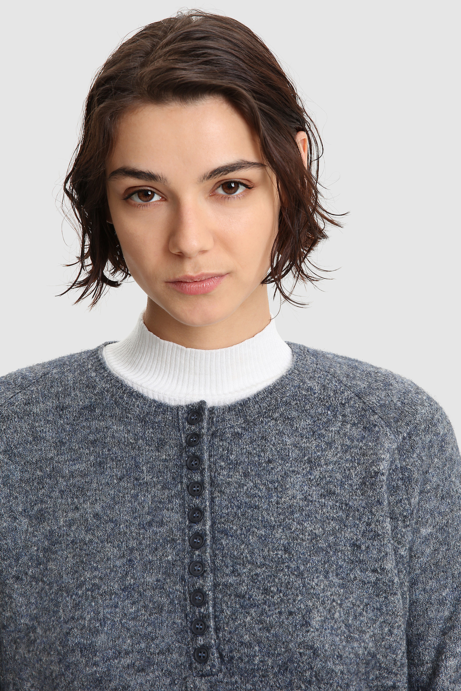 Stretch Henley Sweater in wool blend